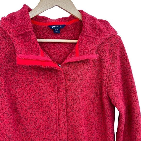 Lands End red fleece full zip long length jacket size large cozy and soft - Picture 2 of 6